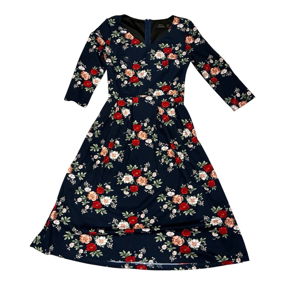 Vfshow‎ Womens Long Sleeve Drop Waist Maxi Dress Size XS Navy Floral